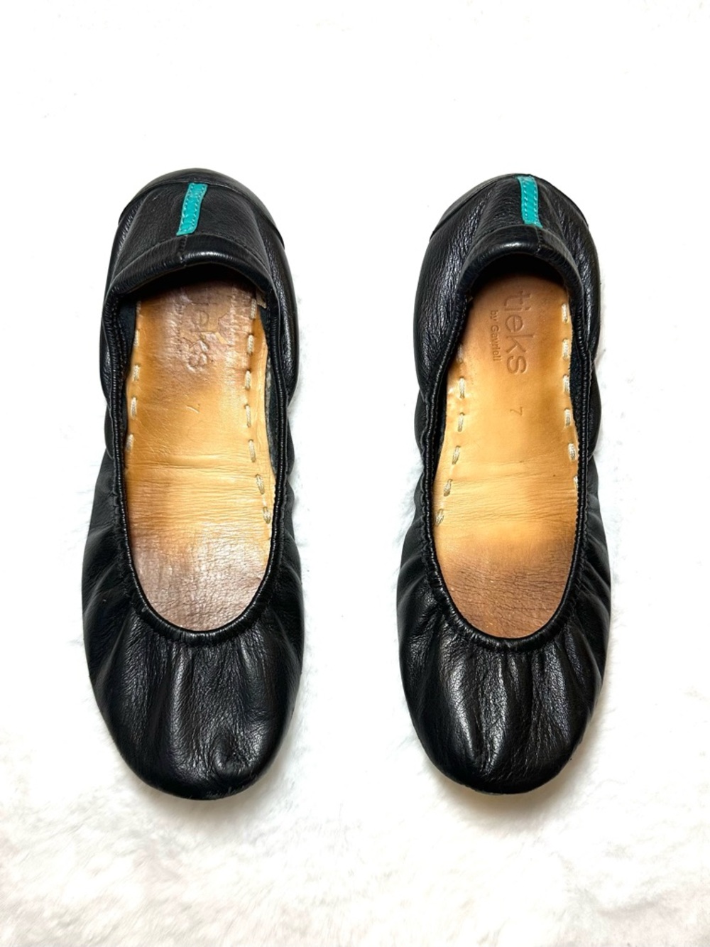 TIEKS BY GAVRIELI Ballet Flats Leather Teal Sole Foldable Shoes Women’s 7 Black
